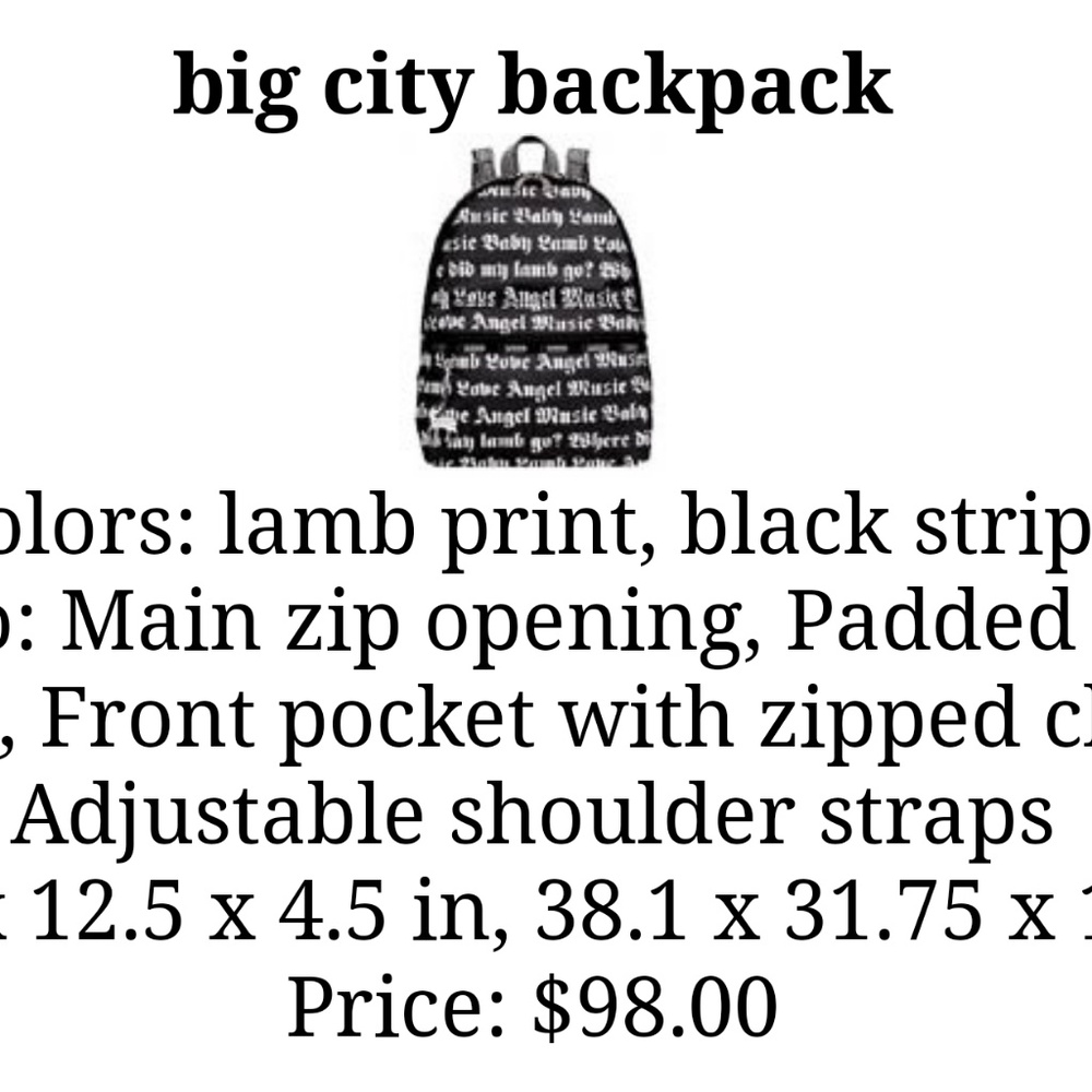 ISO L.A.M.B. Lesportsac Big City Backpack LAMB